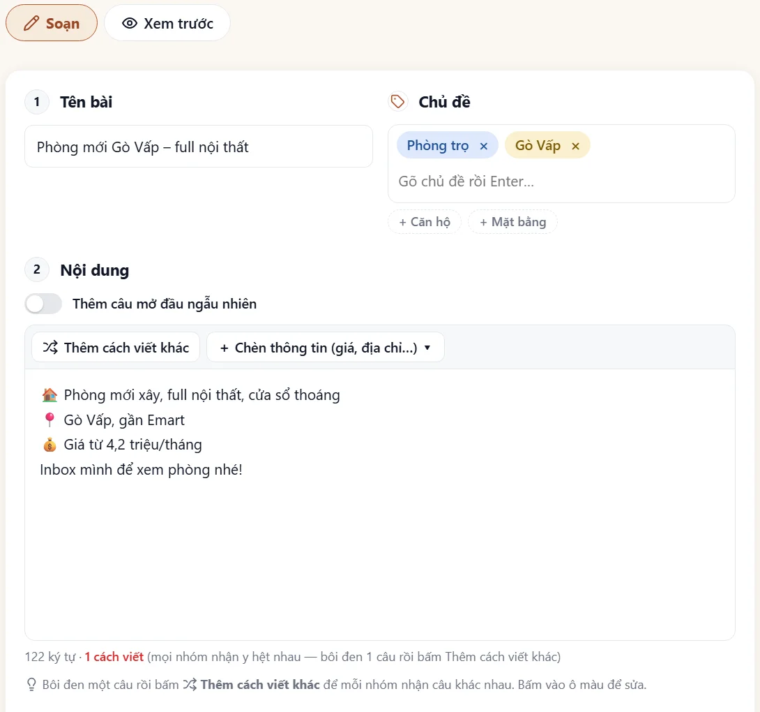 Màn soạn bài viết của Sowpost